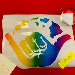 Hang loose rainbow car decal 11.285x8.623”